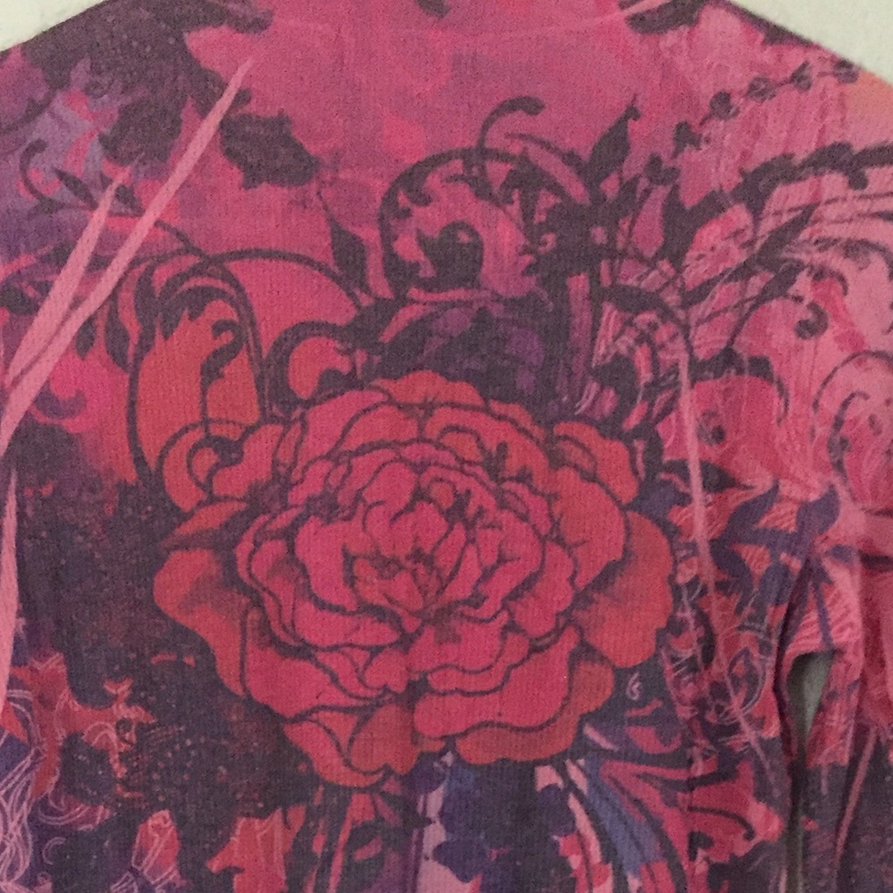 FLEURISH SZ L PINK FLORAL LONG SLEEVE THERMAL TOP - Picture 5 of 6